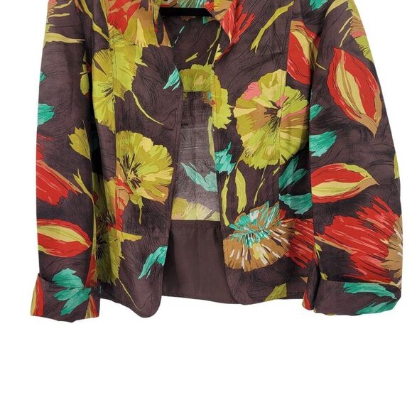 Vtg Womens Petites Silk Fall Floral Open Front Jacket Sz PL Multicolor Statement - Picture 5 of 9